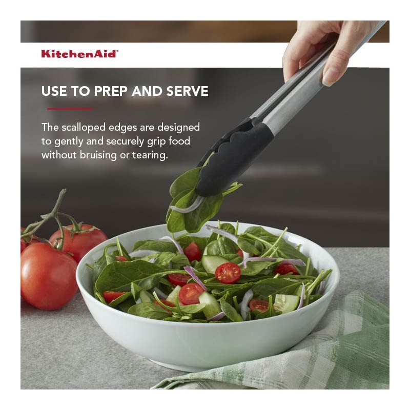KitchenAid Silicone Tipped Stainless Steel Tongs, 12 Inch, Black