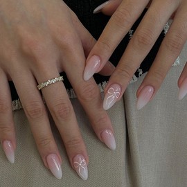 24 Stück FRENCH Nägel Zum Aufkleben Natürlich Acrylic Künstliche Nägel Almond Künstliche Fingernägel Zum Aufkleben