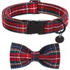 DOGWONG Red Dog Collar with Bow Tie - Red Checked