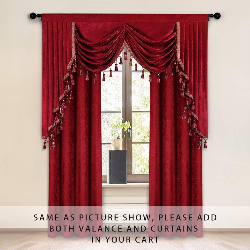 ELKCA Thick Chenille Window Curtains Valance for Living Room Burgundy