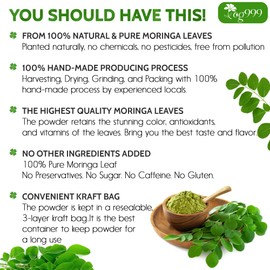 TOG999, Premium 16oz Moringa Leaf Powder, 100% Natural and Pure from Moringa Leaves, No Additives, No Gluten, No Sugar, Vegan