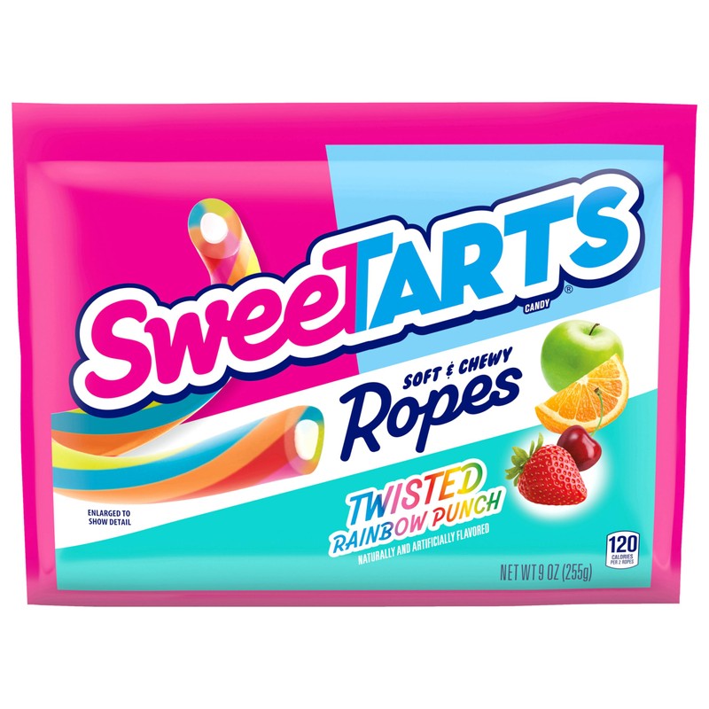 SweeTARTS Ropes, Candy, Twisted Rainbow Punch, Soft and Chewy, 9