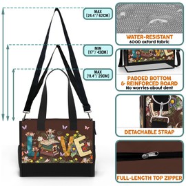 Aesthetic Tote Bag for Women. Waterproof Large Shoulder Bag with Pockets and Zipper for Travel, Grocery and Work. Gift for Book Lovers, Librarians. Love Books.
