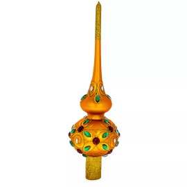 BESTPYSANKY Multicolored Jewels on Gold Glass Christmas Tree Topper 11 Inches