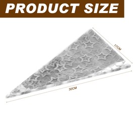 Arcjunys 50 Pcs Clear Sweet Cone Bags with Ties, 17 x 30 cm, Star Pattern, Perfect for Birthdays, Weddings, and Parties