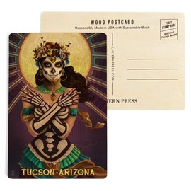 Tucson, Arizona, Day of the Dead Crossbones (4x6 Birch Wood Postcards, 2-Pack Stationary, Rustic Home Wall Decor)