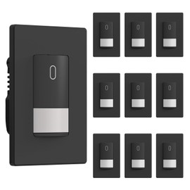 ELEGRP Matte Black Single Pole Occupancy Motion Sensor Light Switch, Need Neutral Wire, 120° Sensor Coverage PIR Infrared Motion Activated, for CFL/LED/MLV/INC/HAL/Fan, UL,10 Pack