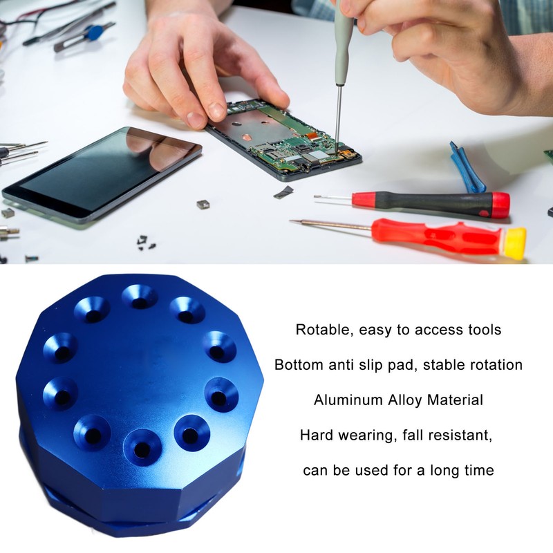 Screwdriver Storage Rack 10 Holes Aluminum Alloy Rotating Screwdriver Organizer