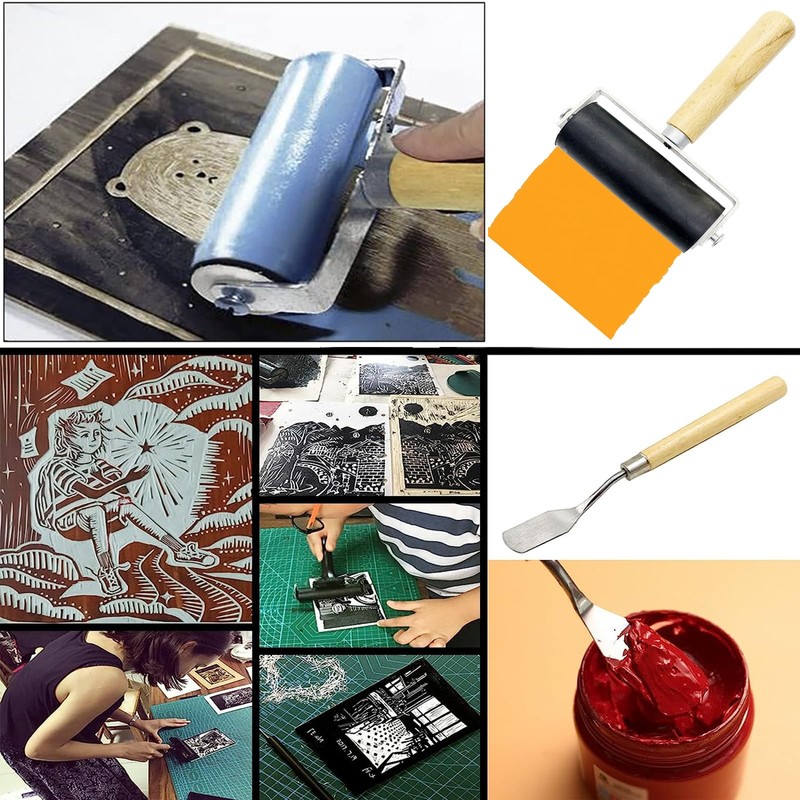 HRJZF 6 Pack Rubber Brayer Roller for Printmaking,Anti Skid Tape
