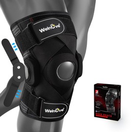 Welnove Knee Brace Support & Compression. Knee Sleeve Cross Straps for Knee Stability, Removable Metal Hinges for Running, Workout, Meniscus Tear, ACL, MCL, Arthritis - Men and Women(X-Large)