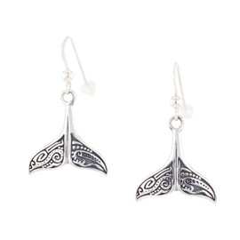 Jewelry Trends Aboriginal Whale Tail Sterling Silver Nautical Dangle Earrings