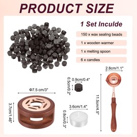 PATIKIL Wax Seal Kit, 150 Pcs Wax Sealing Beads, Wooden Warmer, Melted Spoon, 6 Pcs Tealight Candles for Envelope Letter Mailing Crafts DIY, Coffee