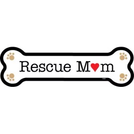 Rescue Mom with heart and paw prints Dog Bone shaped Car Fridge Magnet  2"x7"