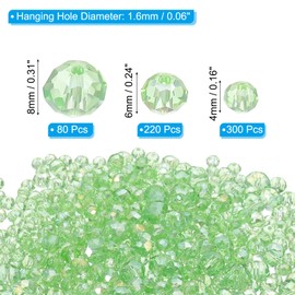 PATIKIL Rondelle Crystal Beads, 600Pcs 4-8mm Faceted Glass Loose Beads Briolette Shape Beads for Jewelry Making Bracelets Necklaces Earrings DIY Craft Projects, Green Plating AB