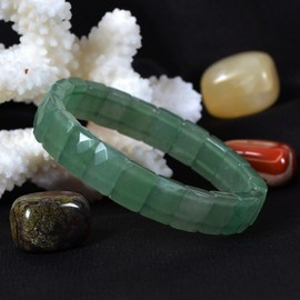 Natural Green Aventurine Gemstone Faceted 12mm Rectangle Beads Stretch Bracelet 7"