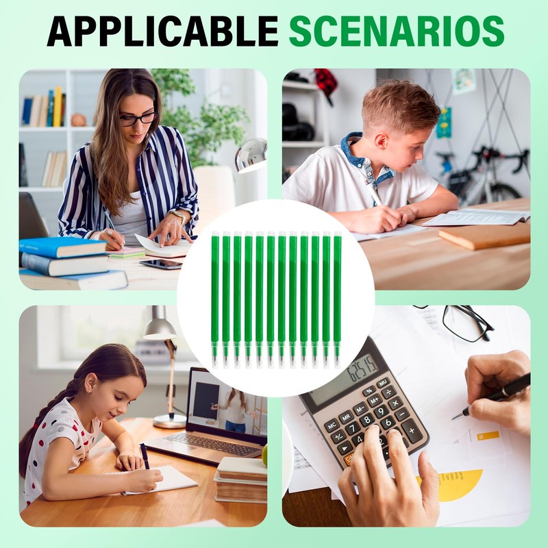 Pack of 12 Erasable Refills Green 0.5mm High Quality Compatible