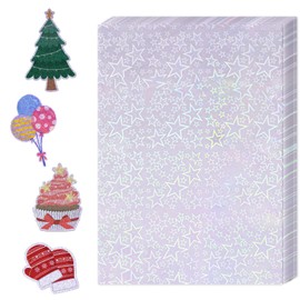 WANGHENG 36 Sheets Holographic Sticker Paper,Holographic Laminate Sheets,A4 Size Clear Vinyl Sticker Sheets Self-Adhesive Rainbow Overlay Sheets,11.7 x 8.3 Inches（Five-Pointed Star）