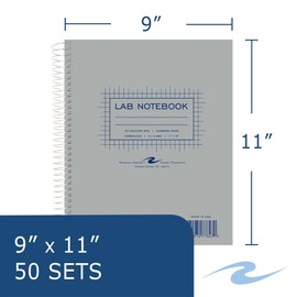 ROARING SPRING Science Lab Notebook, 4x4 Graph Ruled, 50 Numbered Carbonless Sets, 11" x 9", White/Blue Paper, Proudly Made in USA, Hard Board Cover