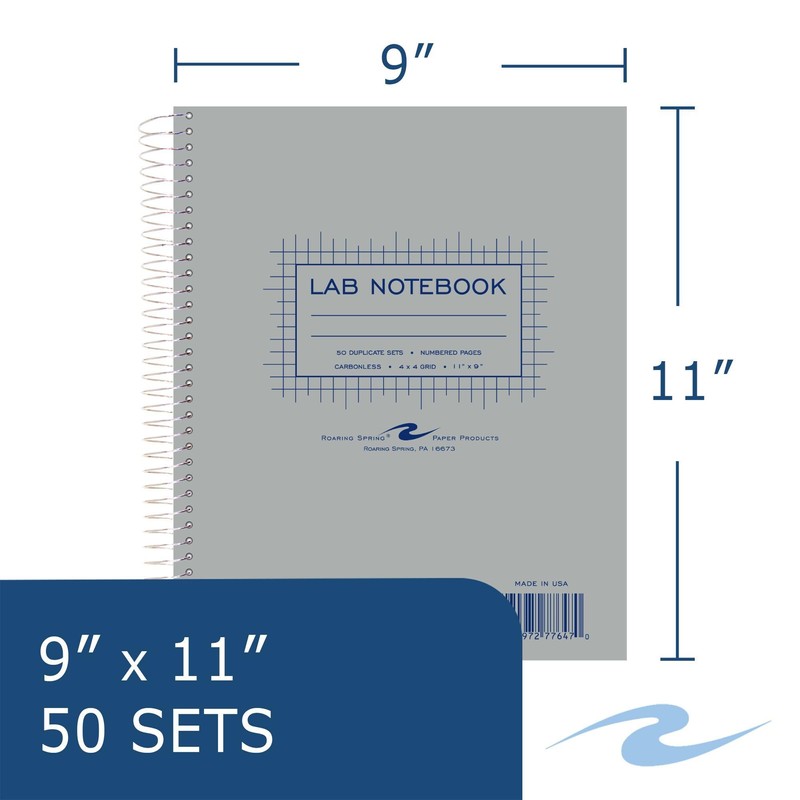 ROARING SPRING Science Lab Notebook, 4x4 Graph Ruled, 50 Numbered