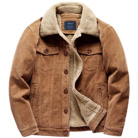 LOUECHY Men's Corduroy Sherpa Lined Trucker Jacket Thickened Warm Winter Coats 9720/Brown-L