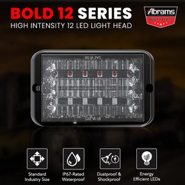 Abrams SAE Class-1 Bold 12 [White] 36W - 12 LED Emergency Vehicle Truck LED Grille Light Head Surface Mount Strobe Warning Light