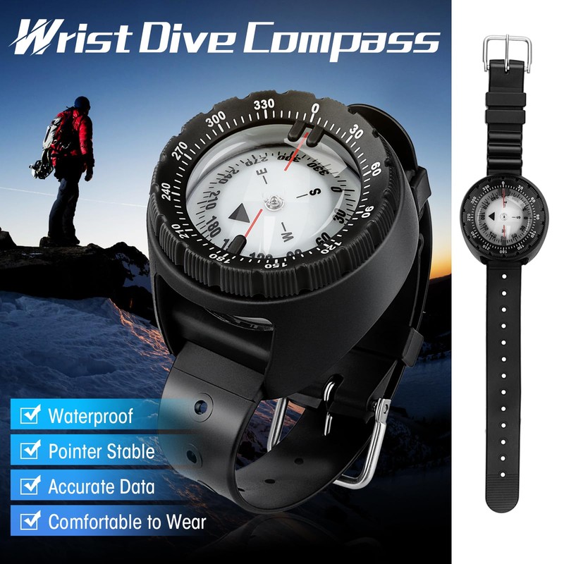 Scuba Compass, Professional Waterproof 5ATM Dive Wrist Compass with TPU