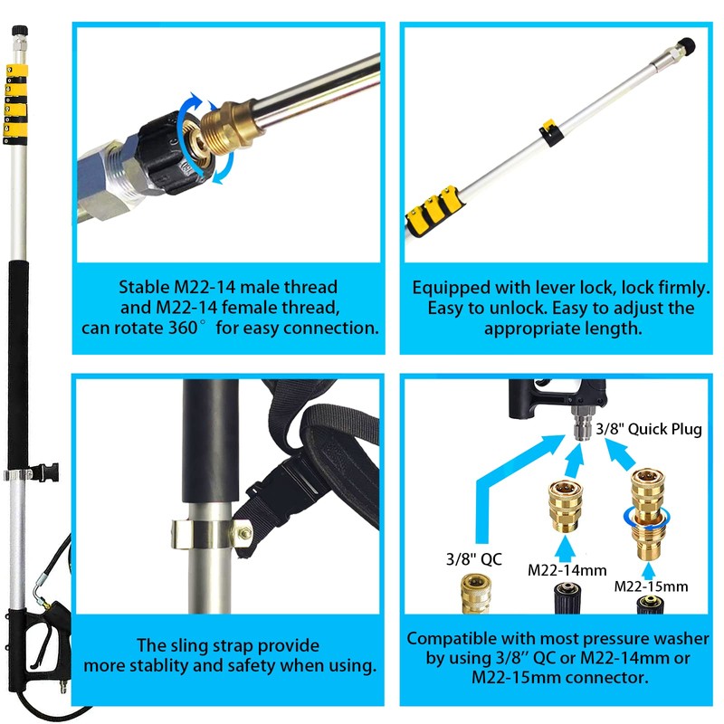 24FT Aluminum Telescoping Pressure Washer Wand with Power Washer Extension