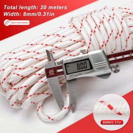 KINGLAKE White Nylon Rope 8mm,20m Braided Nylon Cord Hanging Rope String Strong Traction Tying Rope for Camping, Survival, Gardening, Bundling, Workshop, Outdoor Multipurpose Utility Rope