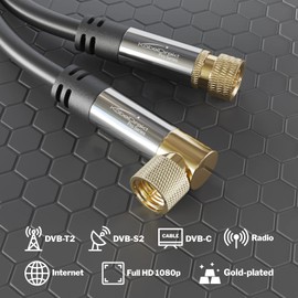 KabelDirekt SAT Cable, Coaxial Cable, Satellite Cable, 90° Angled / Straight, TV Cable with F-Connector, Shielded, Unbreakable Metal Connectors, 10 m (Ideal for HDTV, Radio, DVB-T, DVB-C, DVB-S,