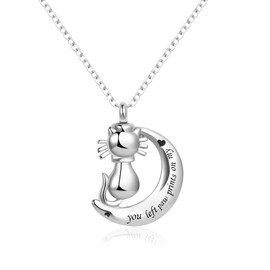 MiniJewelry Cat Crescent Moon Urn Necklaces for Ashes Cremation Jewelry Keepsake for Adult Women Men Human Family Loved One