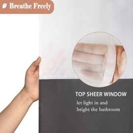 UFRIDAY Small Stall Shower Curtain 36 x 72 Inches,Dark Gray Fabric Shower Curtain with See-Through Window,Water Repellent Decorative Bathroom Curtain