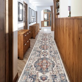 Hallway Washable Runner Rug - 2'6x12 Kitchen Rugs Entryway Rug Runner Vintage Soft Floor Mat Non Slip Indoor Farmhouse Carpet for Bathroom Living Room Bedroom (2'6''x12', Brick)