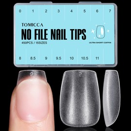 TOMICCA Extra Short Coffin Nail Tips, 15 Sizes 450Pcs Full Cover Gel Nail Tips for Extension Manicure, Acrylic Pre-shaped Double-sided Matte Fake Nails Christmas Nails with Box