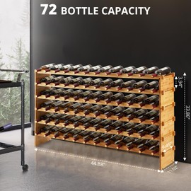 MilleLoom Bamboo Wine Rack Stackable, Freestanding Bottle Holder Storage Rack Display Shelves, Tools-Free Wine Racks
