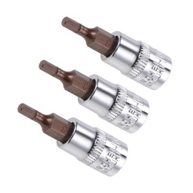 CoCud Hex Bit Socket, Metric H3 (3mm) Bit 1/4" Drive 1.5" Long, S2 Alloy Steel Heat Treated CR-V Socket - (Applications: for Fasteners) - Pack of 3