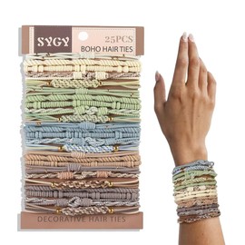 Pack of 25 Elastic Hair Bobbles Boho Bracelet Hair Scrunchie Girls Stretch Ponytail Cute Bracelet Hair Scrunchie Shatterproof Hair Stretch Accessories Women's Boho Hair Bands Bracelets