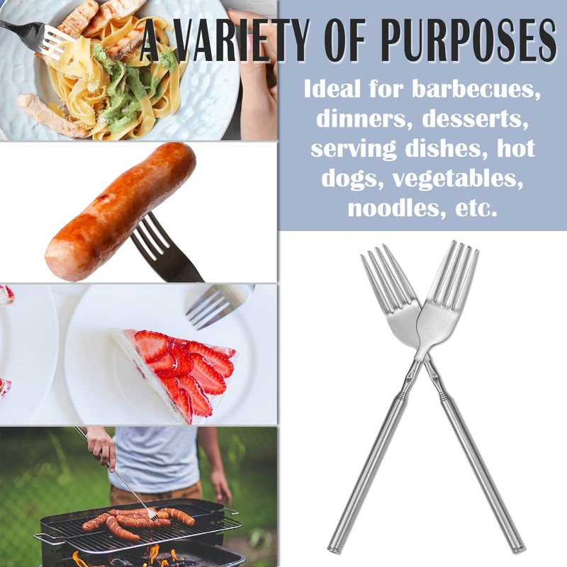 DOERDO 2pcs Extendable Fork, Stainless Steel Adjustable BBQ Telescopic Dinner