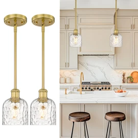 zeyu Modern 1 Light Hanging Lamp, Hanging Lighting Fixture Set of 2, Gold Pendant Light with Clear Hammered Glass, Brushed Gold Finish, ZJF63MIL-2PK BG