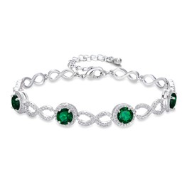 Ever Faith Wedding Bridal Bracelet 8-shaped Infinity Sparkly Cubic Zirconia May Birthstone Bracelet Link for Women Green Silver-Tone