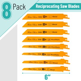 Bates Choice Reciprocating Saw Blades, 8 Pack, 6 inch, Wood & Metal Cutting