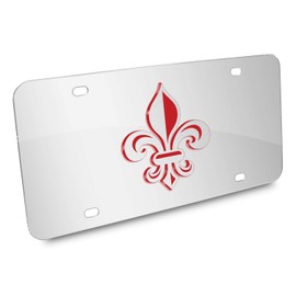 iPick Image Fleur-de-Lis FDL 3D Mirror Chrome Stainless Steel License Plate (Red)