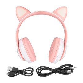 LXB39C Kids Headphone Bluetooth 5.0 Foldable Wireless Glowing Music Cat Ear Headphone for Kids(Pink White )