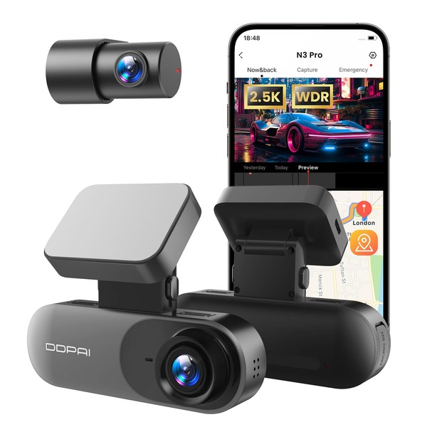 DDPAI 2.5K Dash Cam Front and Rear, 1600P+1080P Dual Dash