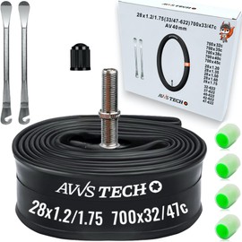 28 x 1.2-1.75 Inner Tube Road Bike, Trekking Bike and City Bike 28 Inch 28 x 1.2/1.5/1.75 with Car Valve 40 mm (AV) - Pack of 1, Includes 2 Mounting Levers, Compatible with 28 Inch Wheels. AVVS TECH