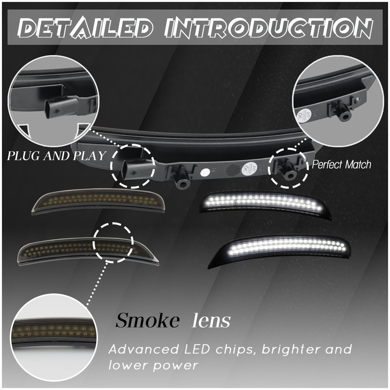 ULTRALTH Smoked LED Side Marker Lights for 2015-2024 Chrysler 300