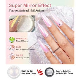 4 Boxes White Pearl Chrome Nail Powder - BISHENGYF Glazed Doughnut Crome Powder Nails Transparent Aurora Ice Shimmer Chrome Nail Powder for Nails DIY Salon