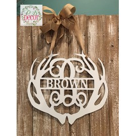 PK Décor Deer Antler Decor for Home or Wall, Custom Antler Name Sign with Initial, Deer Hunter Gift for Women or Men, Made In The USA, (18")