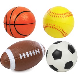 Kiddie Play Set of 4 Foam Balls for Toddlers 4" Soft Soccer Ball, Baseball, Basketball, and 6" Football for Kids