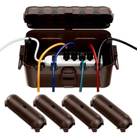 RESTMO 5-Piece Outdoor Waterproof Electrical Box Set – 12.5" x 8.5" x 5" Large & 7.1" x 2.3" x 2.3" Small, Weatherproof Boxes for Power Strip, Outlet, Plug, Socket, Timer, Holiday Light, Brown