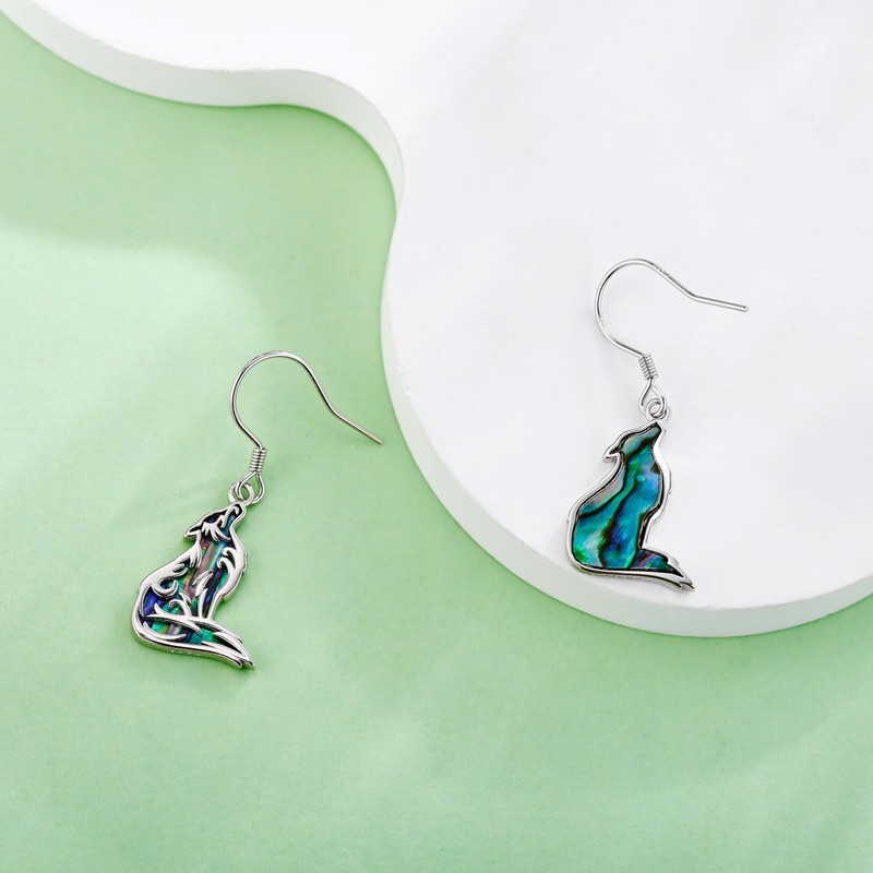 ONEFINITY Wolf Earrings For Women 925 Sterling Silver Abalone Shell